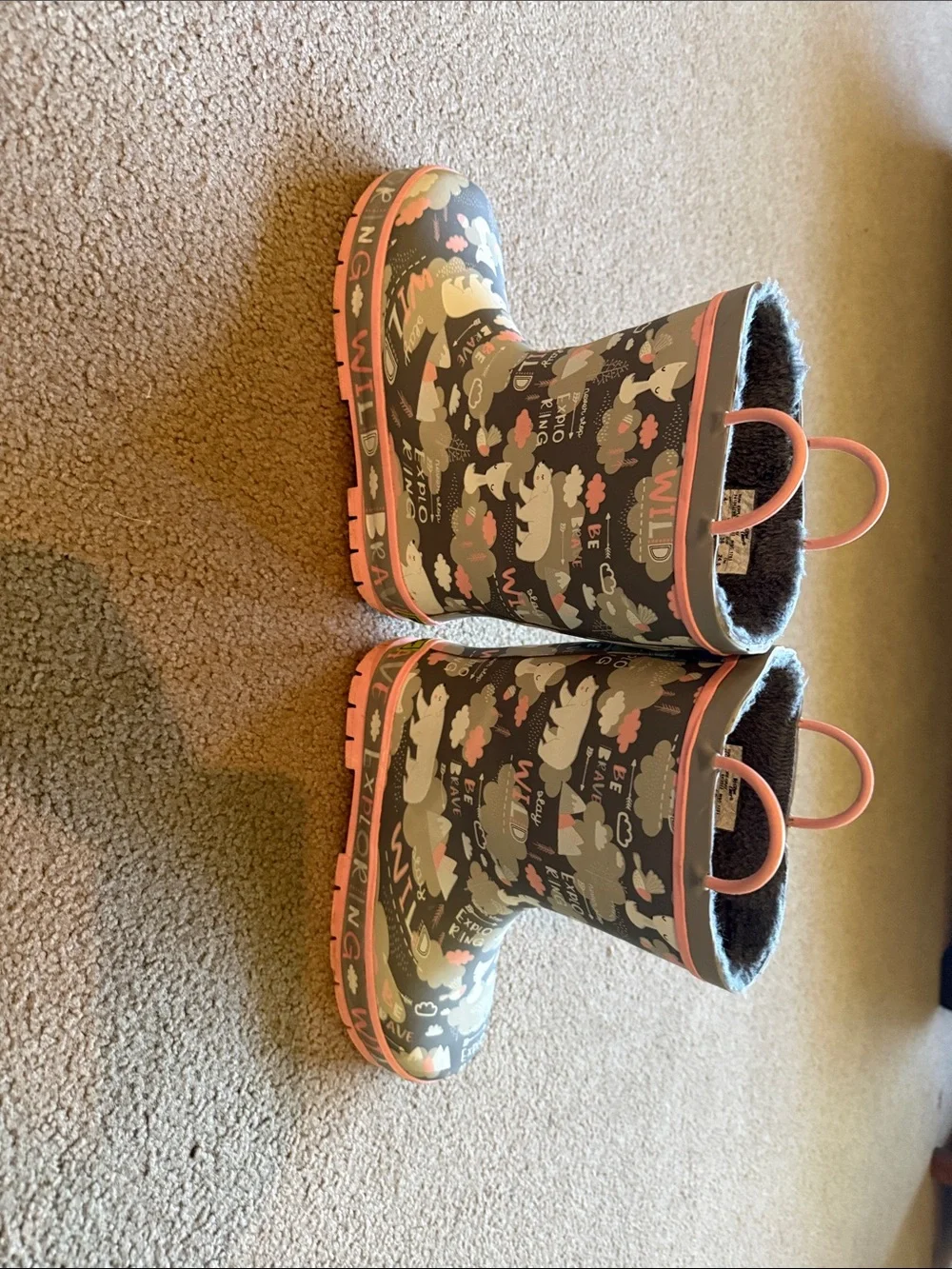 Western Chief Grey and Pink Kids Waterproof Rain Boots with Animal Motif